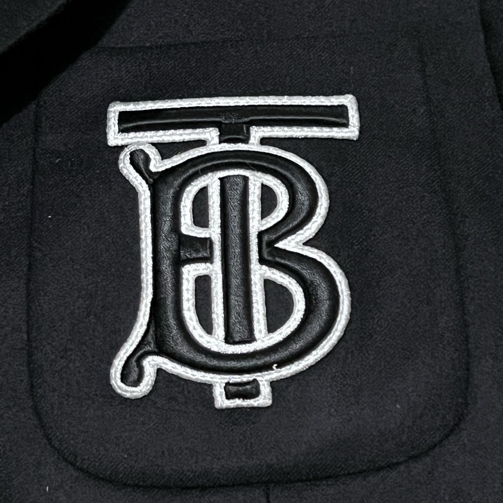 Burberry London Slim Fit Black Wool Blazer TB Patch Made in Italy